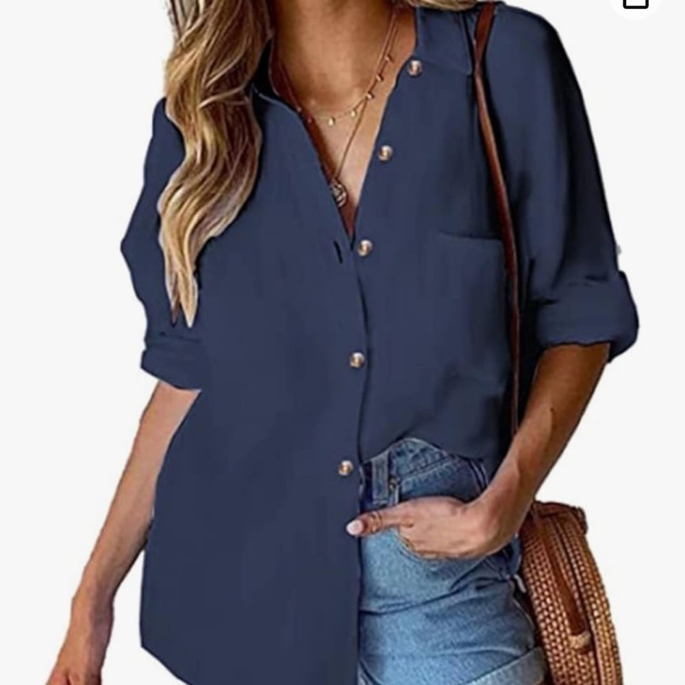 NWT Hotouch Womens Cotton Button Down Casual Long Sleeve Loose Collared Shirt